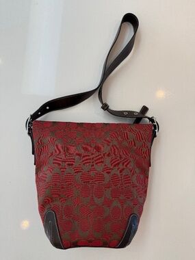 Coach Signature Canvas Shoulder Bag — Red/Brown | Style No. E055-6076 | With Dus